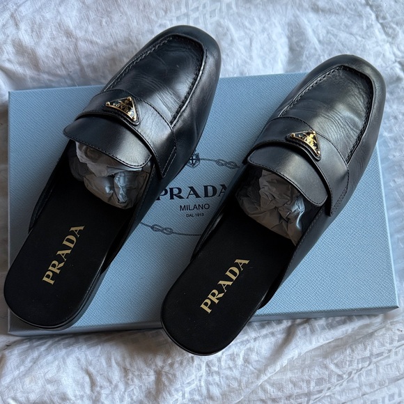 Prada Shoes - Prada Women’s Calzature Donna Black Leather Slip-On Loafers size 40